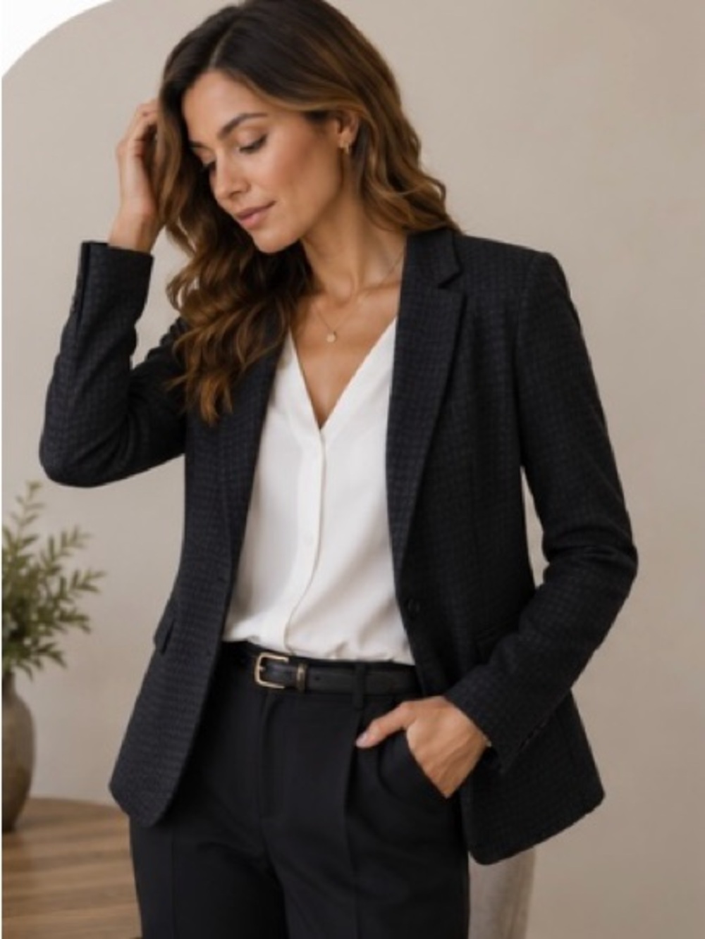 New York & Company Charcoal Purple Textured Blazer Jacket Size 2 XS Career Offic